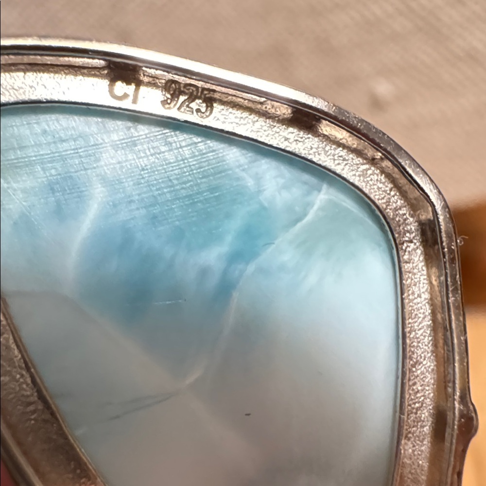 Sterling Silver Large Irregular Shape Larimar Pen… - image 6